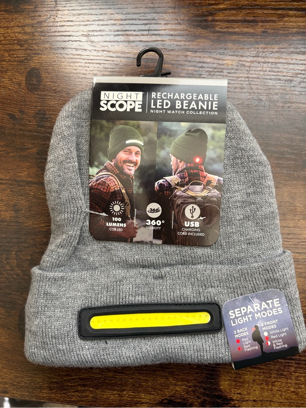 Rechargeable LED Beanie - Gray with Yellow Light